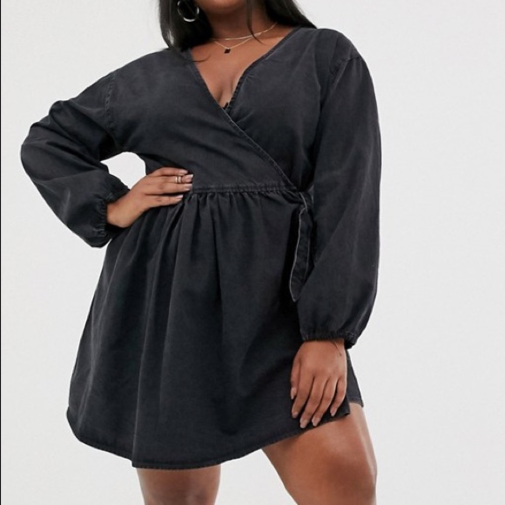 Asos Curve Wrap Black Denim Dress
